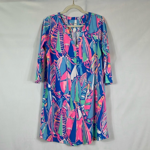 Lilly Pulitzer Dresses & Skirts - Lilly Pulitzer Dress Size L 100% Cotton Knit Sailboat Print EUC